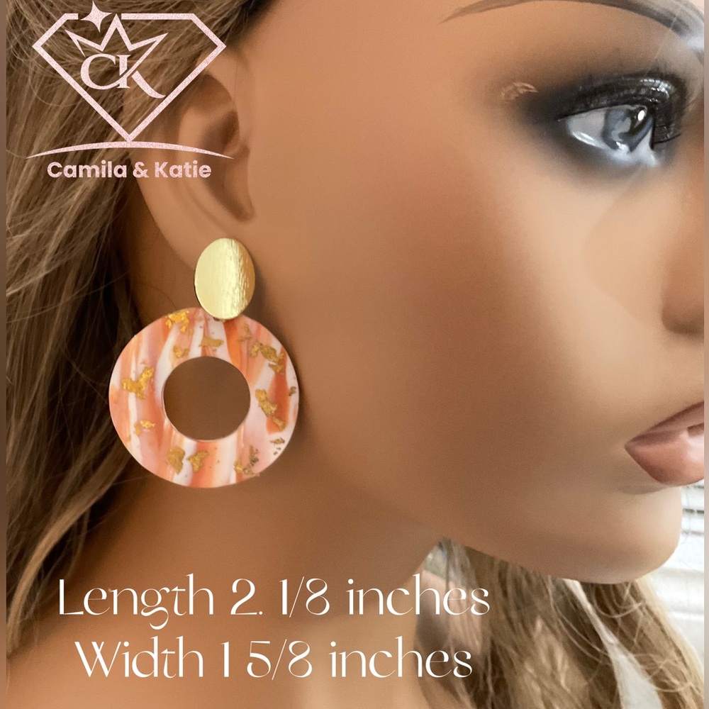 Coral  and gold Clay Earrings